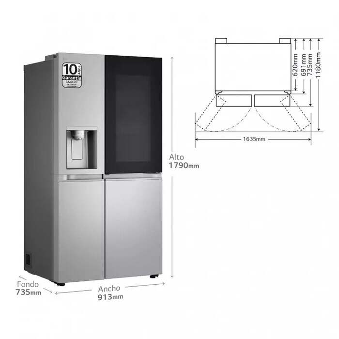 LG Frigorífico Side By side  Serie 900, Instaview Door-In-Door, con Craft Ice, Acero texturizado antihuellas.  D, 628 L, GSXE90MBDD.AMBQEUR